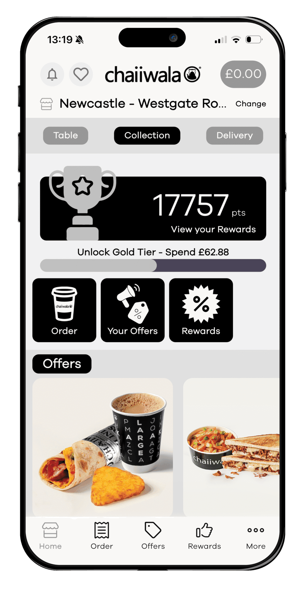 The chaiiwala app open on a phone